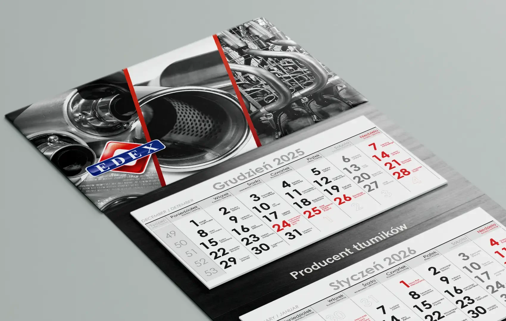 Kalendarz trójdzielny zaprojektowany jako materiał promocyjny dla firmy