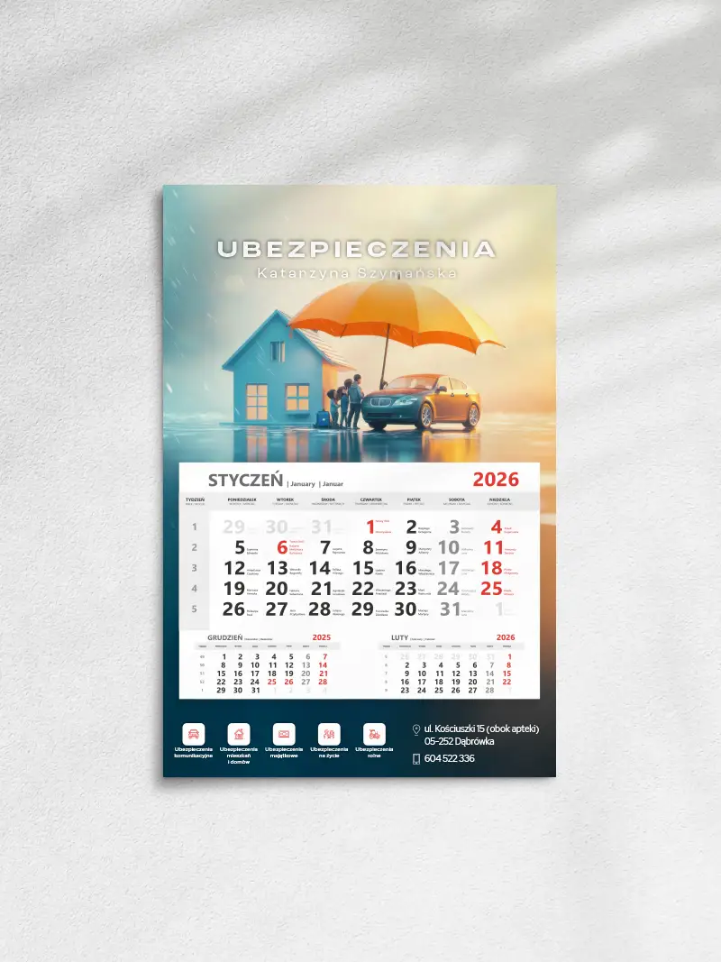 Kalendarz jednodzielny na ścianę dla biura i domu