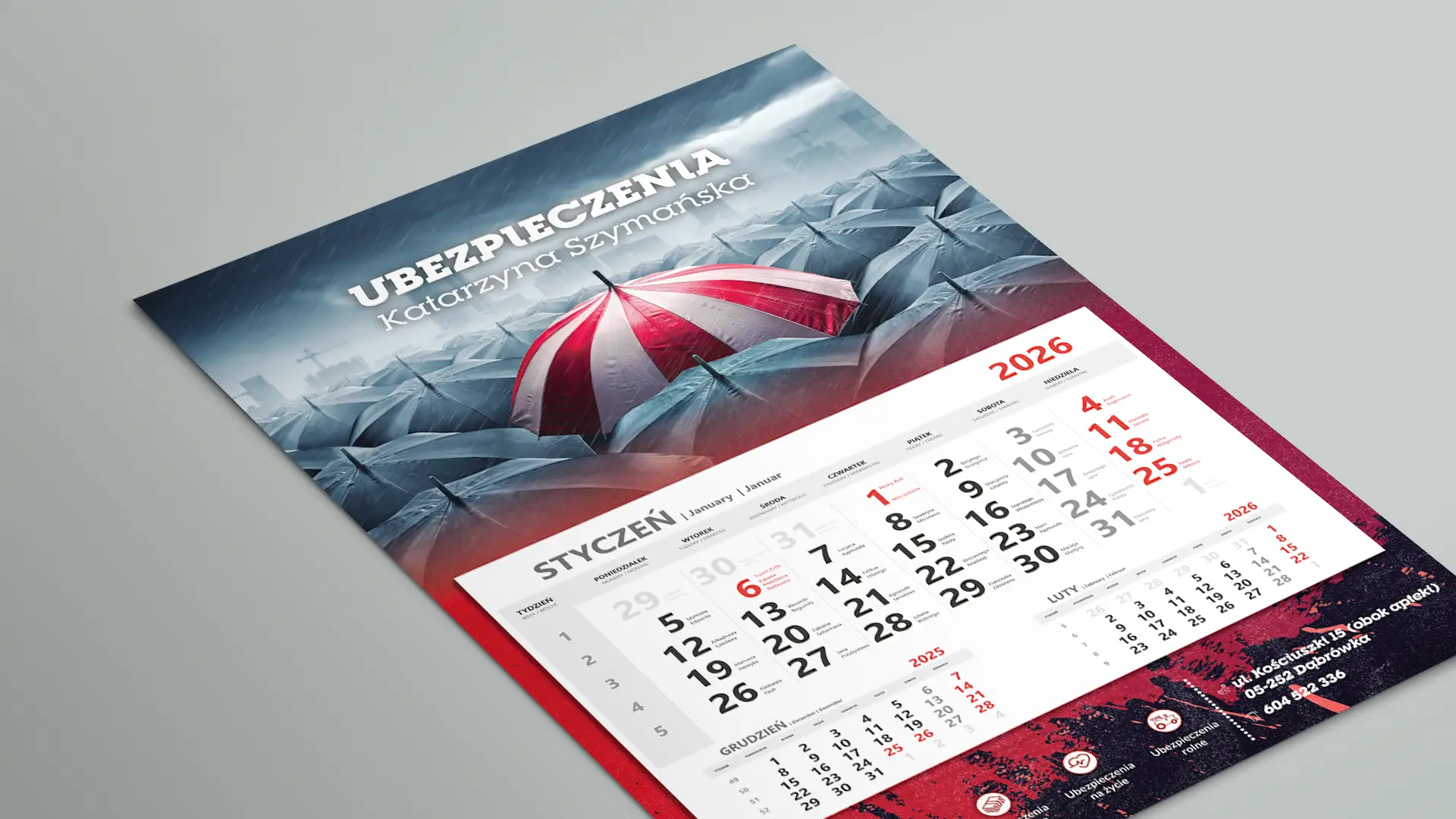 Główka kalendarza firmowego z logo Ubezpieczenia Katarzyna Szymańska