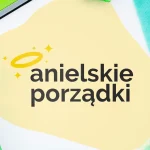 Projekt logo Anielskie Porządki ze złotą aureolą na jasnym tle