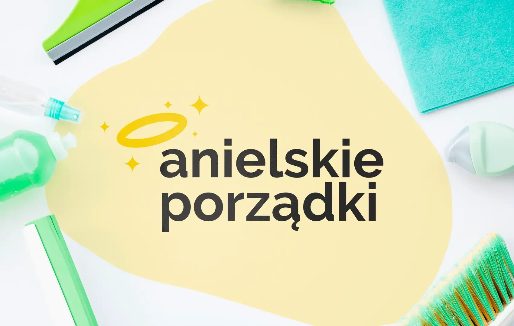 Projekt logo Anielskie Porządki ze złotą aureolą na jasnym tle