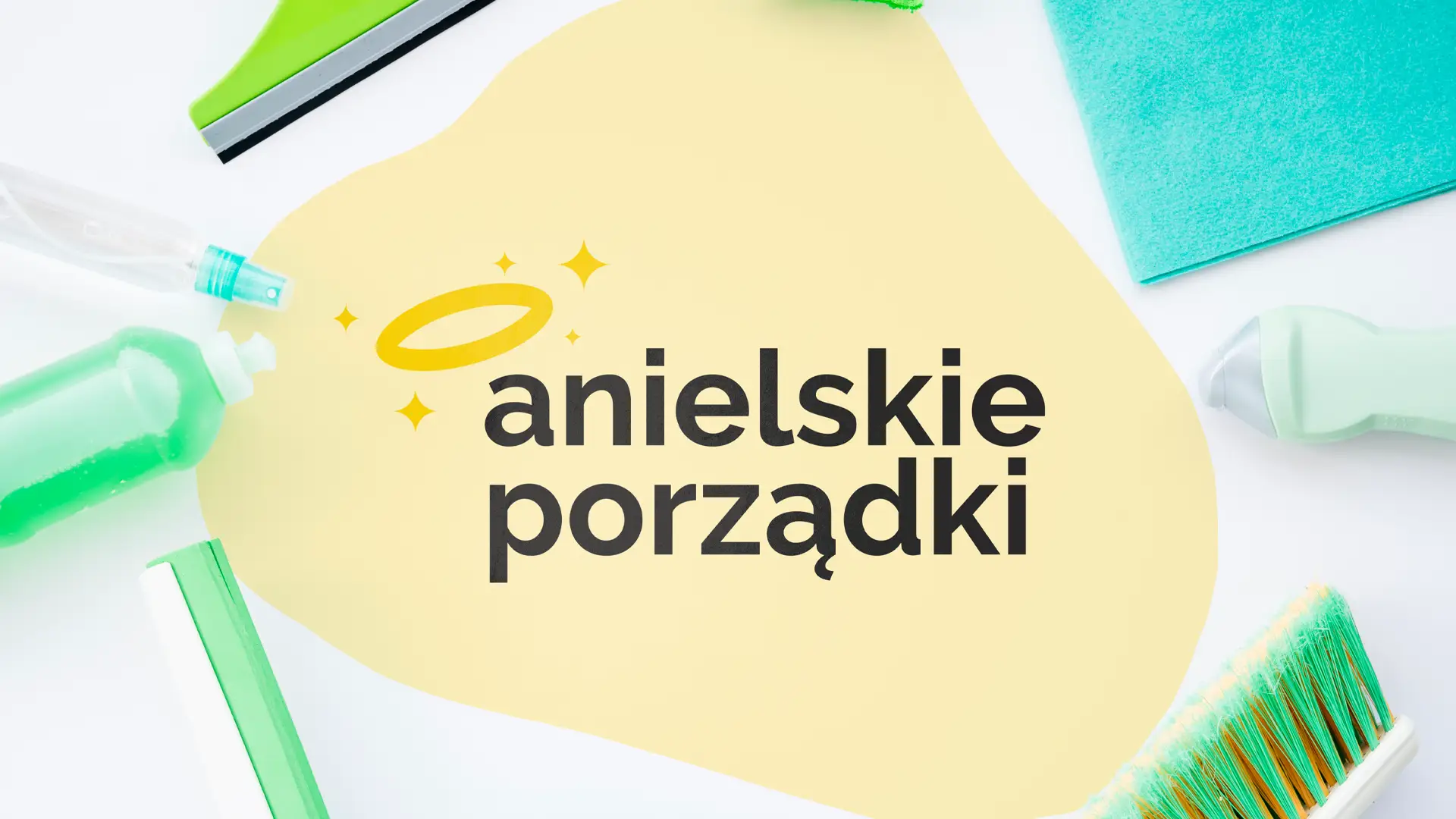 Projekt logo Anielskie Porządki ze złotą aureolą na jasnym tle