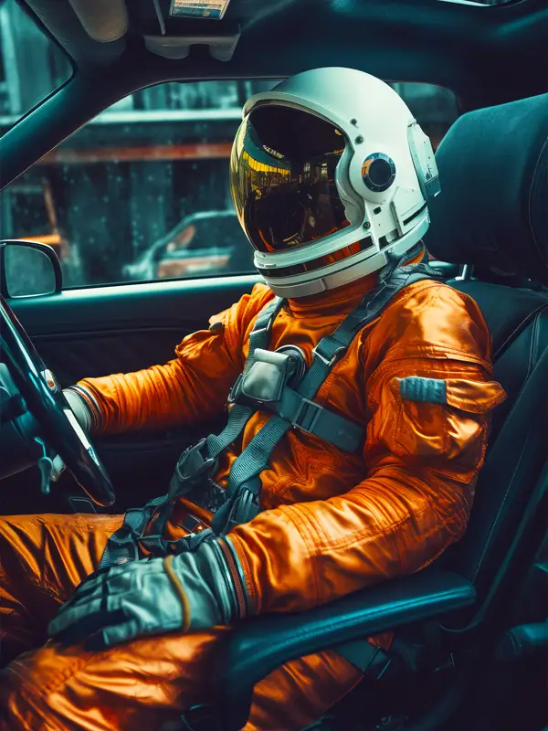 Kierowca w skafandrze kosmicznym