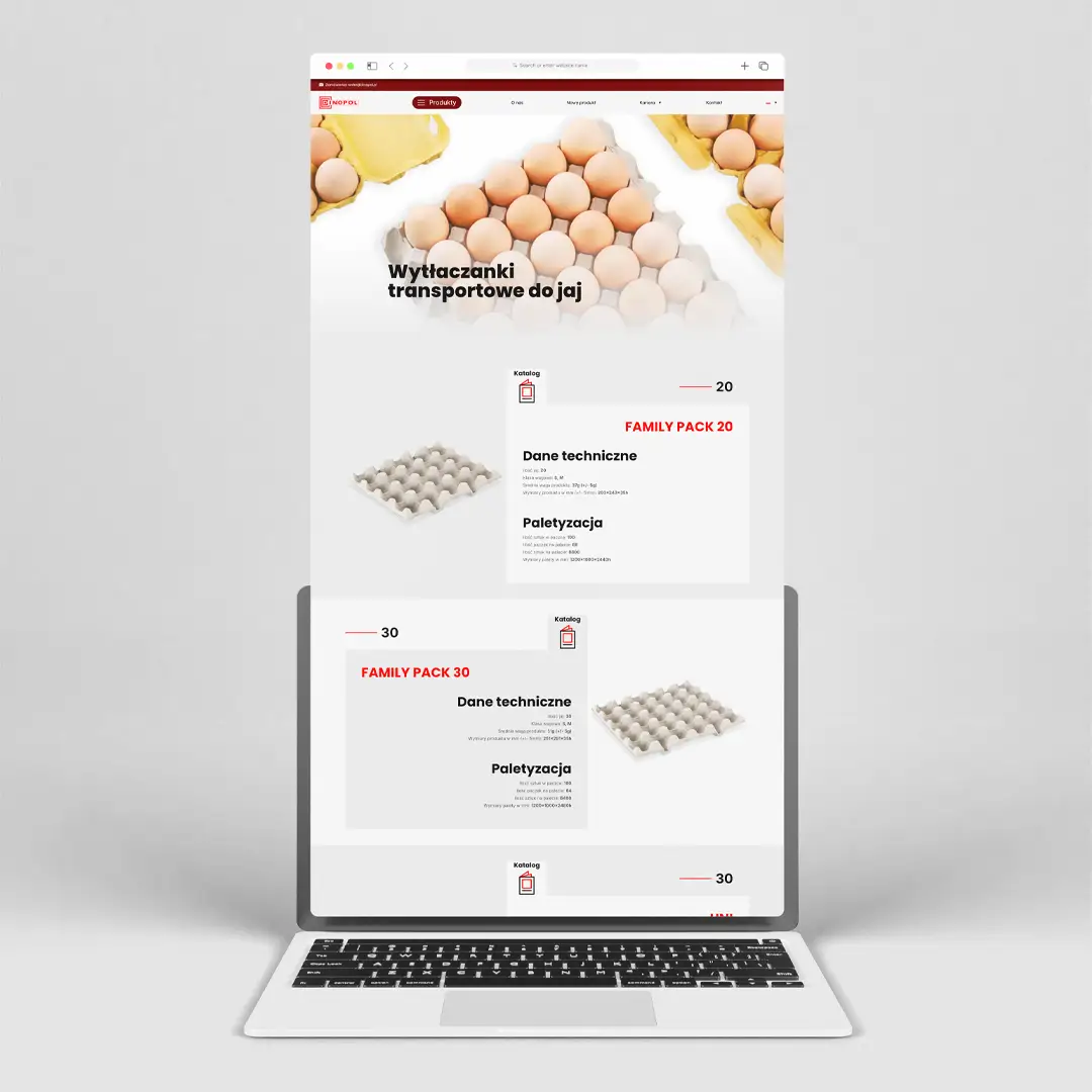 Projekt strony dla producenta opakowań z masy papierowej wykonany przez Agencję Reklamową REKOS