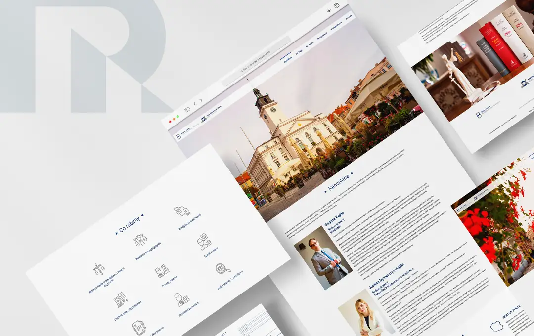 Profile radców prawnych i sekcja Dla kogo na stronie One Page kancelarii Kajda z Kalisza