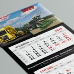 Kalendarz trójdzielny z wypukłą główką dla firmy Diesel Motor — główka z ciężarówką MAN i kombajnem Krone